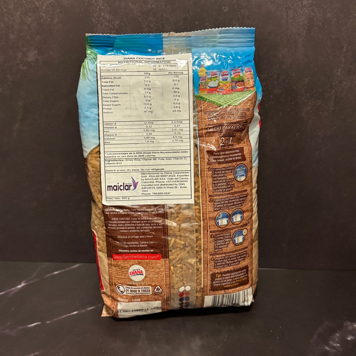 Arroz Diana Coco colombiano, producto importado de Colombia disponible en Melomanda