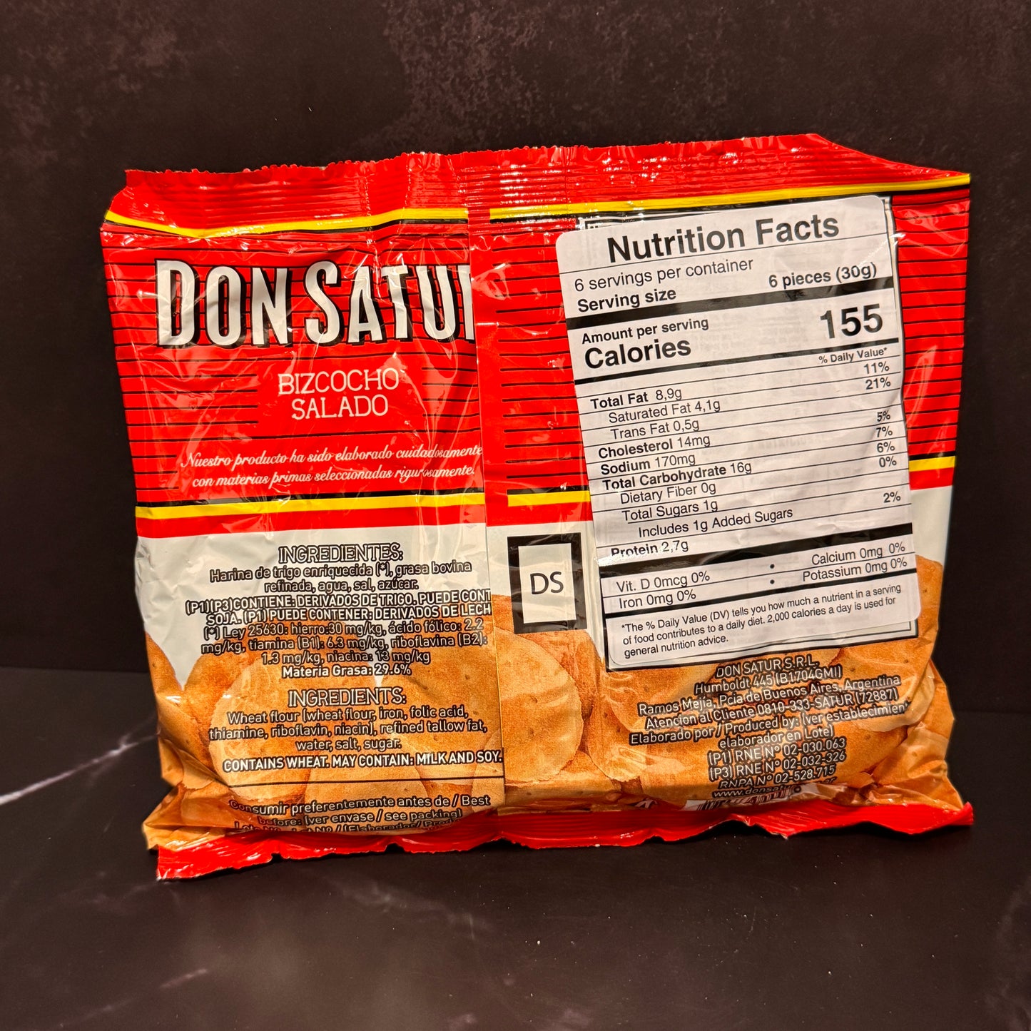 Bizcocho Salado Don Satur argentino 200g, producto importado de Argentina disponible en Melomanda