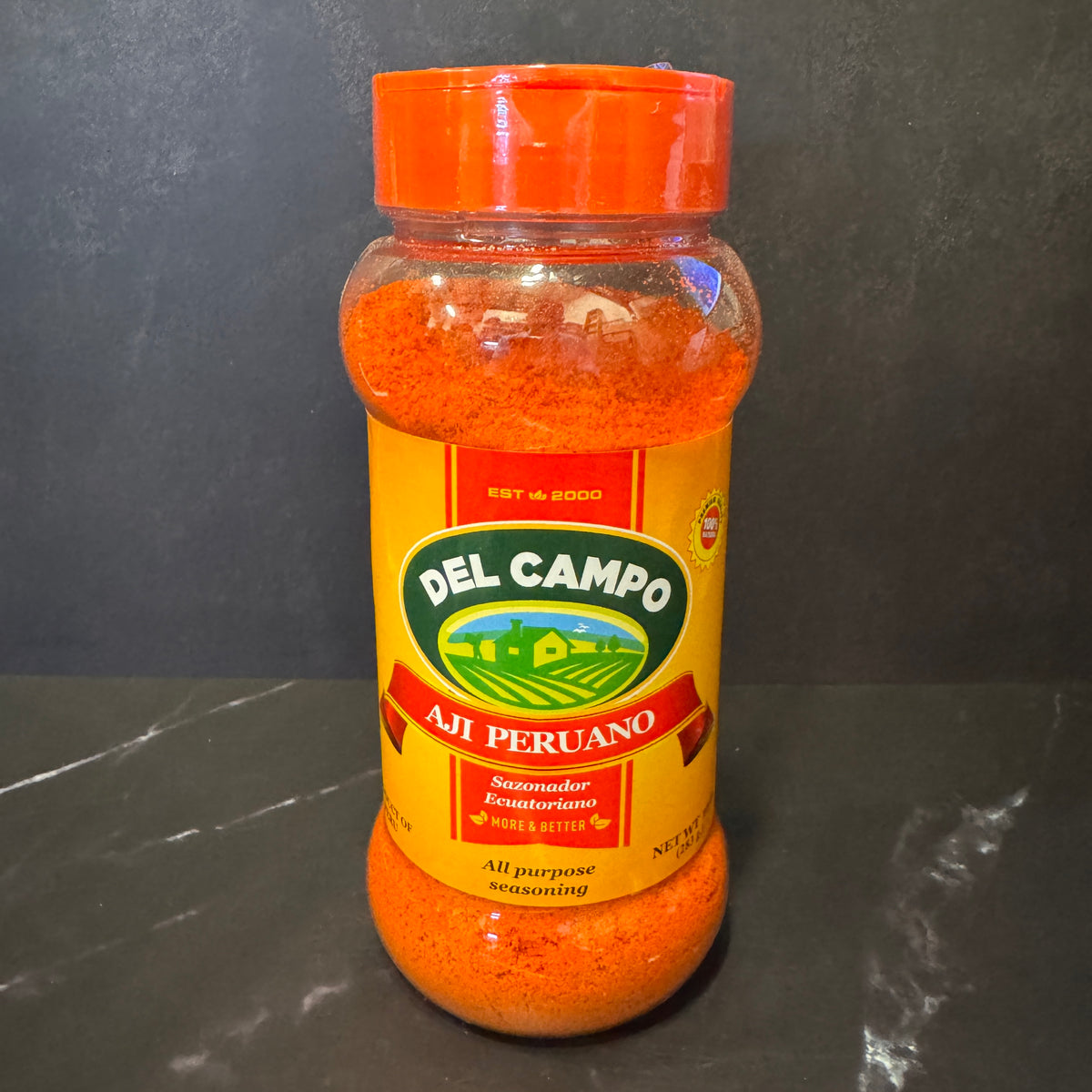 Del Campo Ají Peruano Sazonador Ecuatoriano All Purpose Seasoning 10oz frasco, disponible en Melomanda para envío a todo Estados Unidos