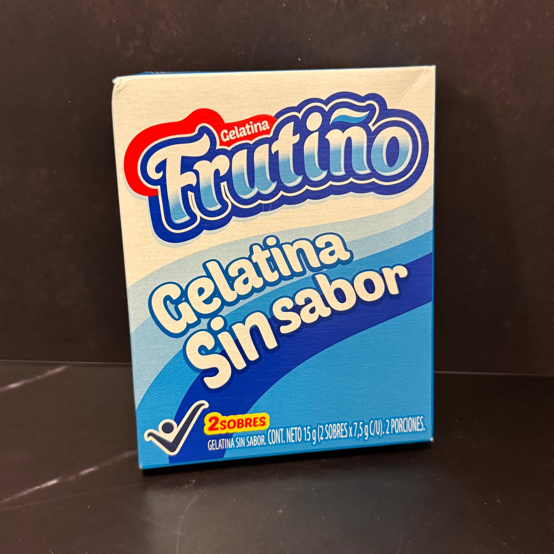 Gelatina Sin Sabor Frutiño colombiana 15g, producto importado de Colombia disponible en Melomanda