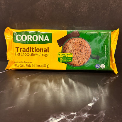 Chocolate Corona Tradicional colombiano en barra, producto importado de Colombia disponible en Melomanda