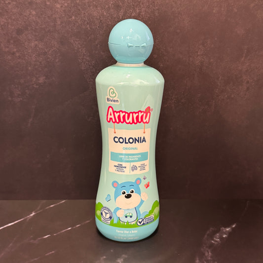 Colonia Arrurrú Original 400ml para bebé colombiana libre de parabenos con Hidrosense y jojoba, producto importado de Colombia disponible en Melomanda