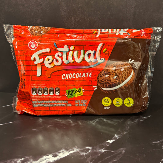 Galleta Festival Chocolate colombiana con relleno de vainilla, producto importado de Colombia disponible en Melomanda