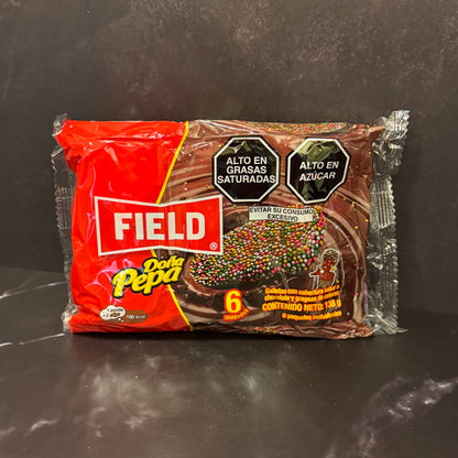 Galleta Doña Pepa Field peruana cubierta de chocolate y grageas de colores, importada de Perú disponible en Melomanda