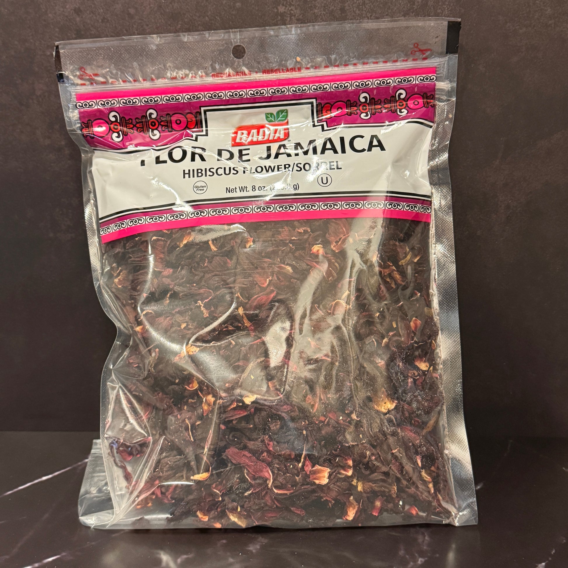 Flor de Jamaica Badia pétalos de hibisco secos 8oz, disponible en Melomanda para envío a todo Estados Unidos