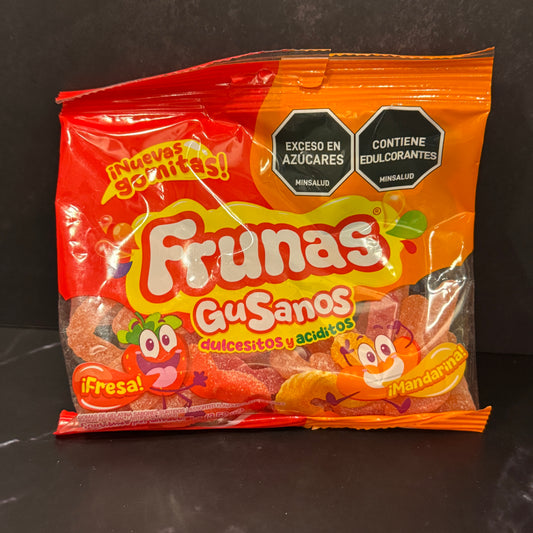 Frunas Gusanos Fresa Mandarina gomitas colombianas 100g, producto importado de Colombia disponible en Melomanda