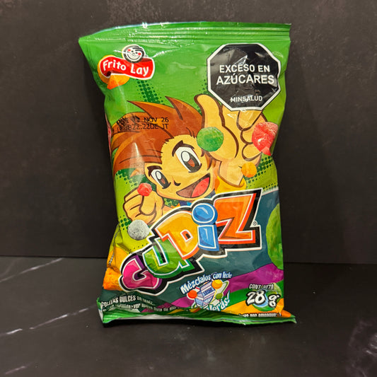 Gudiz bolitas dulces de maíz de colores colombianas 28g, producto importado de Colombia disponible en Melomanda