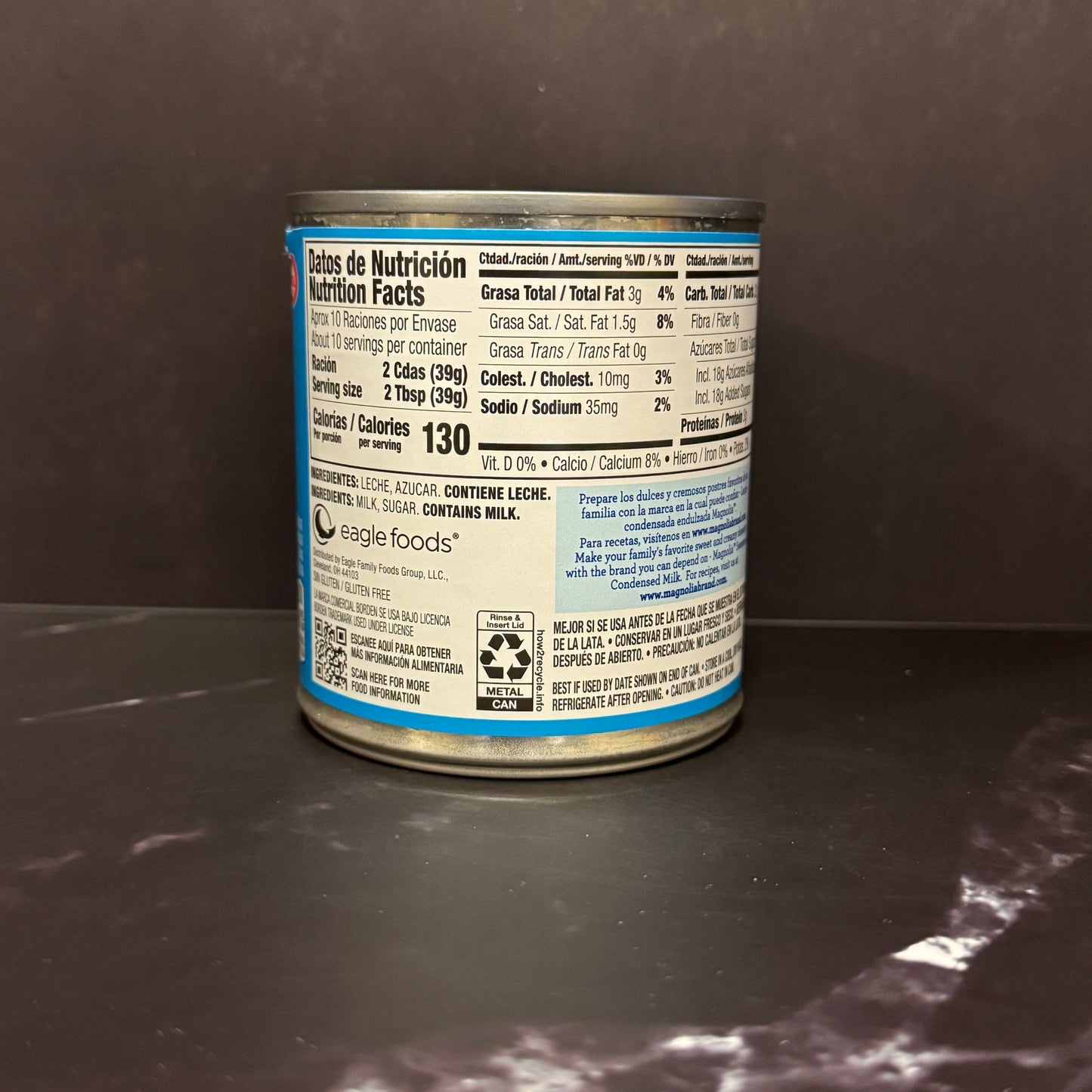 Leche Condensada Magnolia en lata de 14oz, ingrediente esencial para postres latinos disponible en Melomanda
