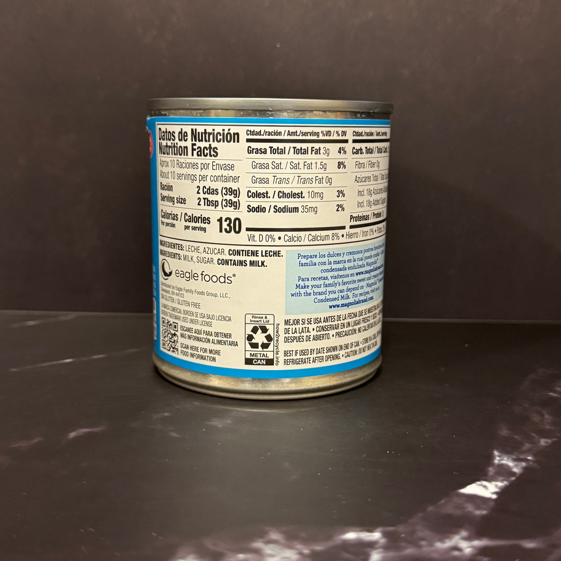 Leche Condensada Magnolia en lata de 14oz, ingrediente esencial para postres latinos disponible en Melomanda