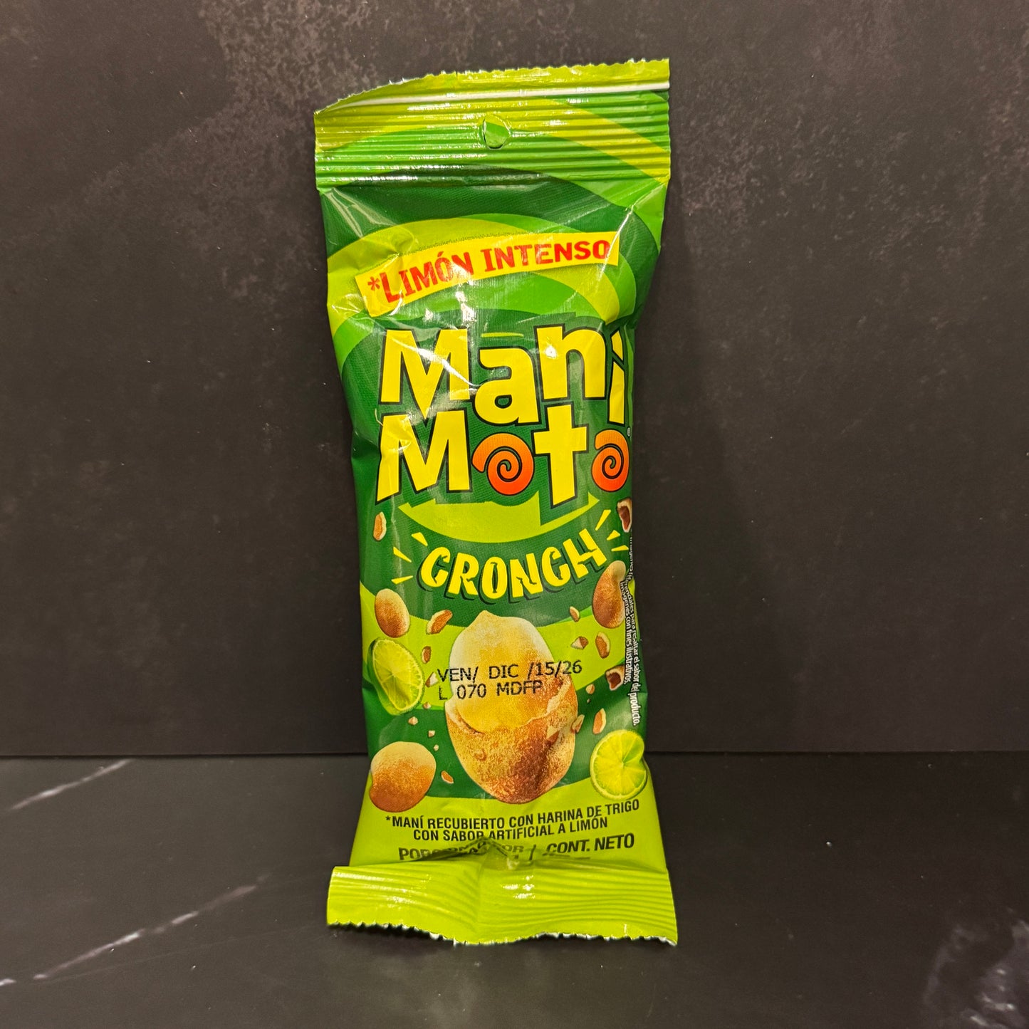 Manimoto Limón maníes recubiertos con sabor a limón colombianos, producto importado de Colombia disponible en Melomanda