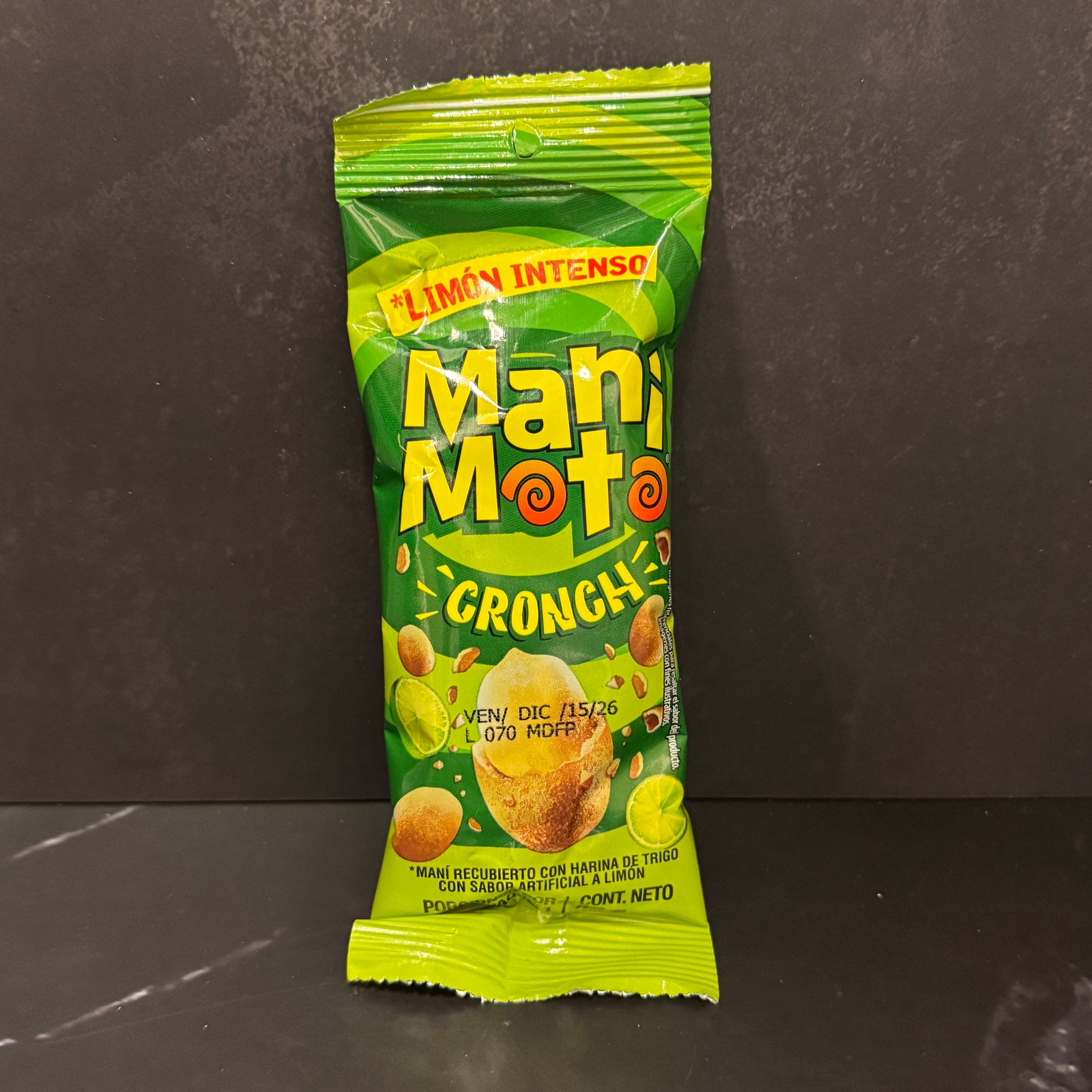 Manimoto Limón maníes recubiertos con sabor a limón colombianos, producto importado de Colombia disponible en Melomanda