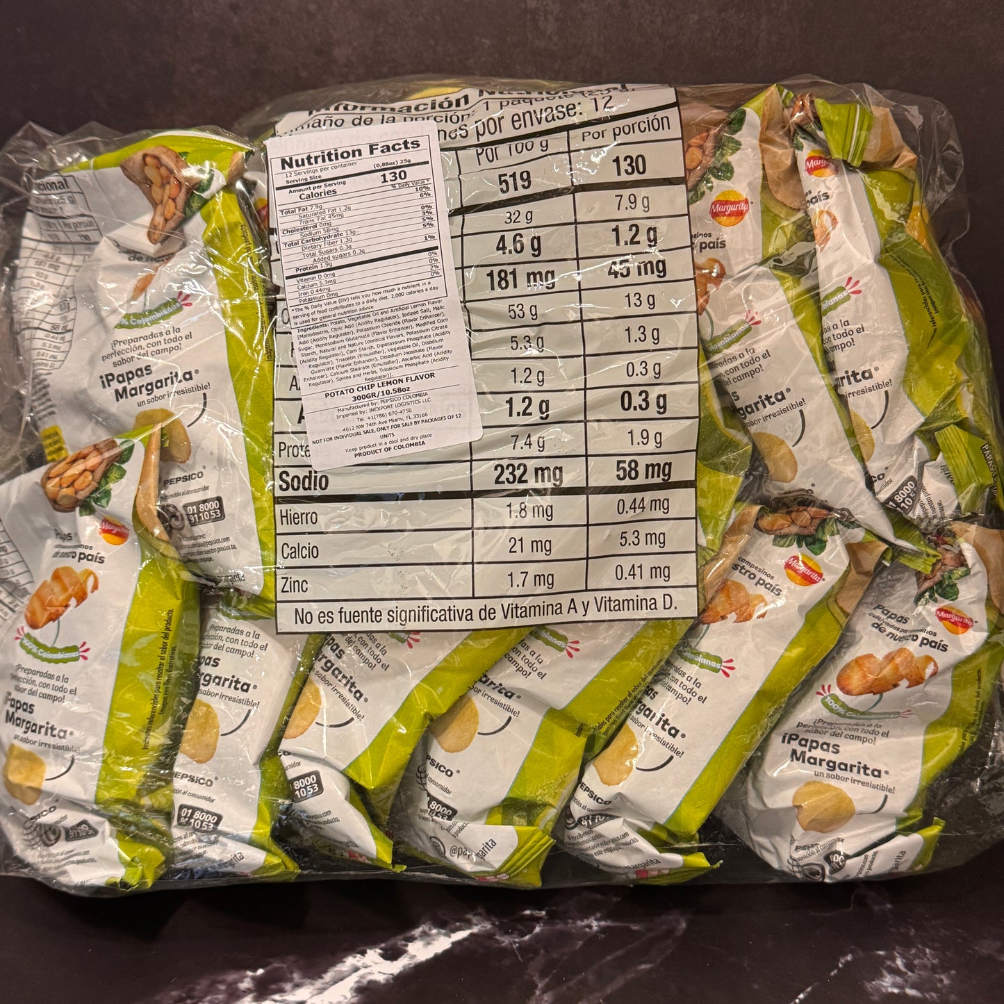 Papas Margarita Limón papas fritas colombianas sabor limón, producto importado de Colombia disponible en Melomanda