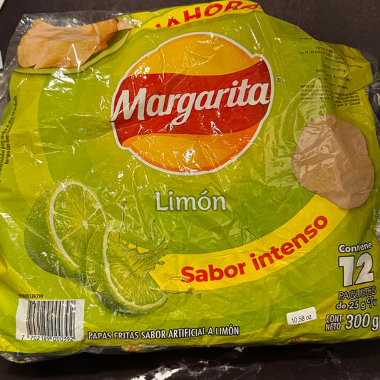 Papas Margarita Limón papas fritas colombianas sabor limón, producto importado de Colombia disponible en Melomanda