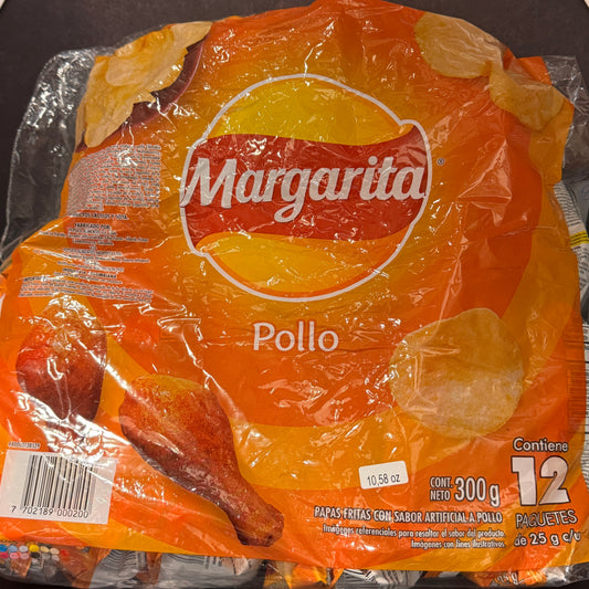 Papas Margarita Pollo papas fritas colombianas sabor pollo asado, producto importado de Colombia disponible en Melomanda