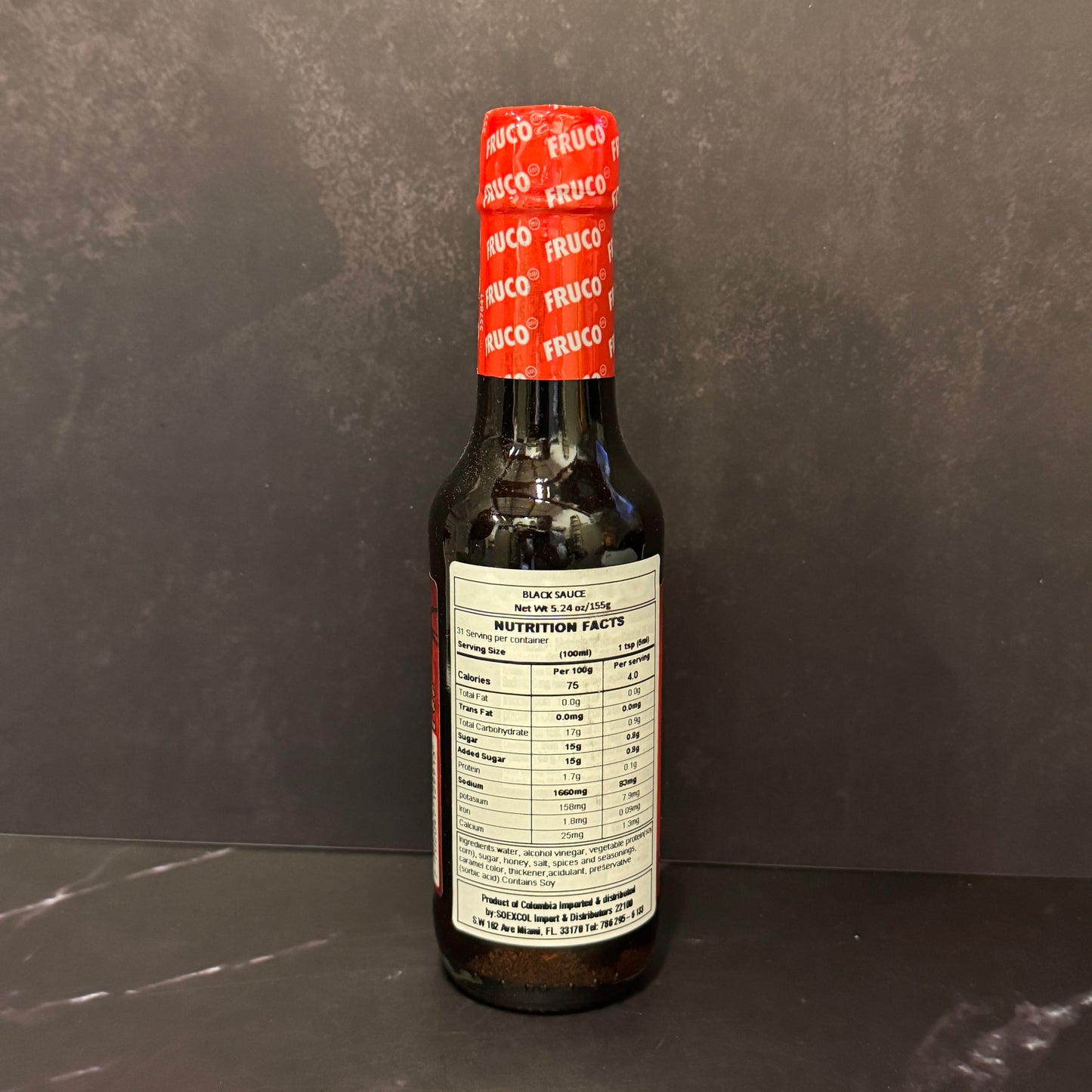 Salsa Negra Fruco 155ml condimento colombiano para carnes y marinadas, producto importado de Colombia disponible en Melomanda