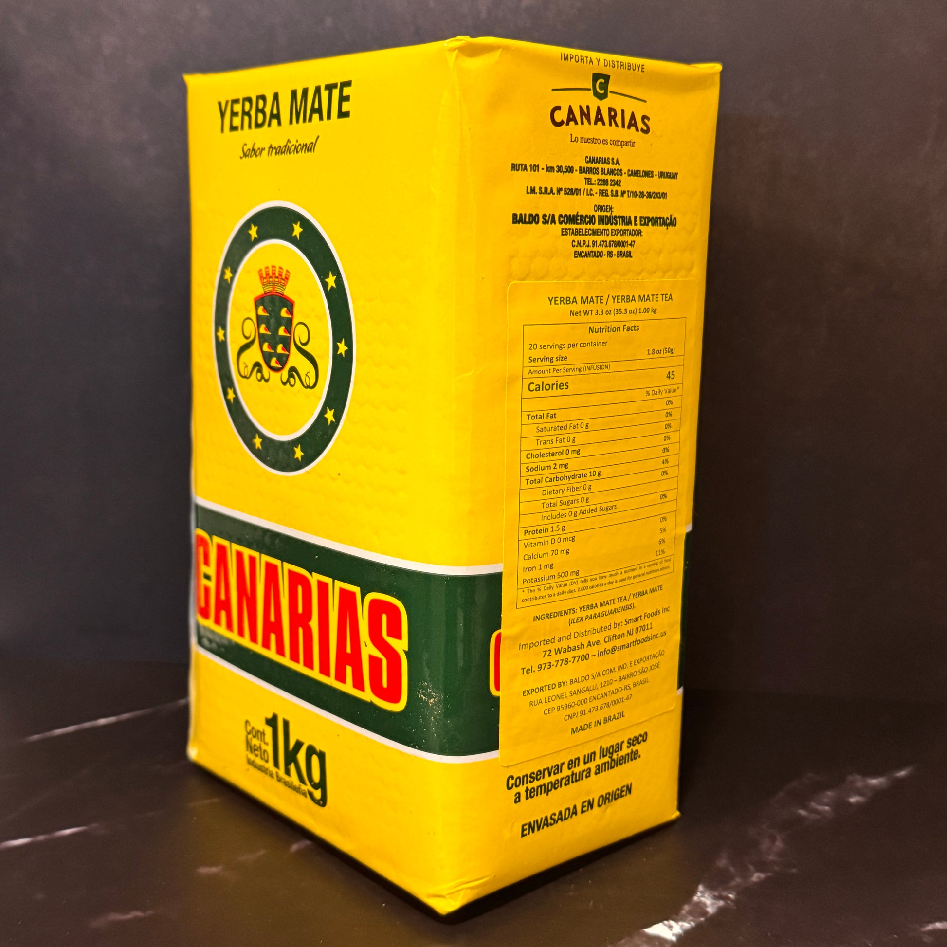 Yerba Mate Canarias uruguaya sin palos corte fino 500g, producto importado de Uruguay disponible en Melomanda